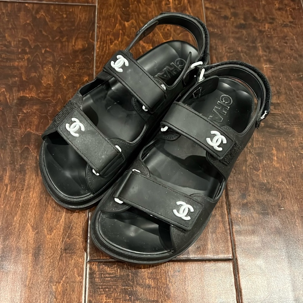 Chanel style Velcro sandals worn once